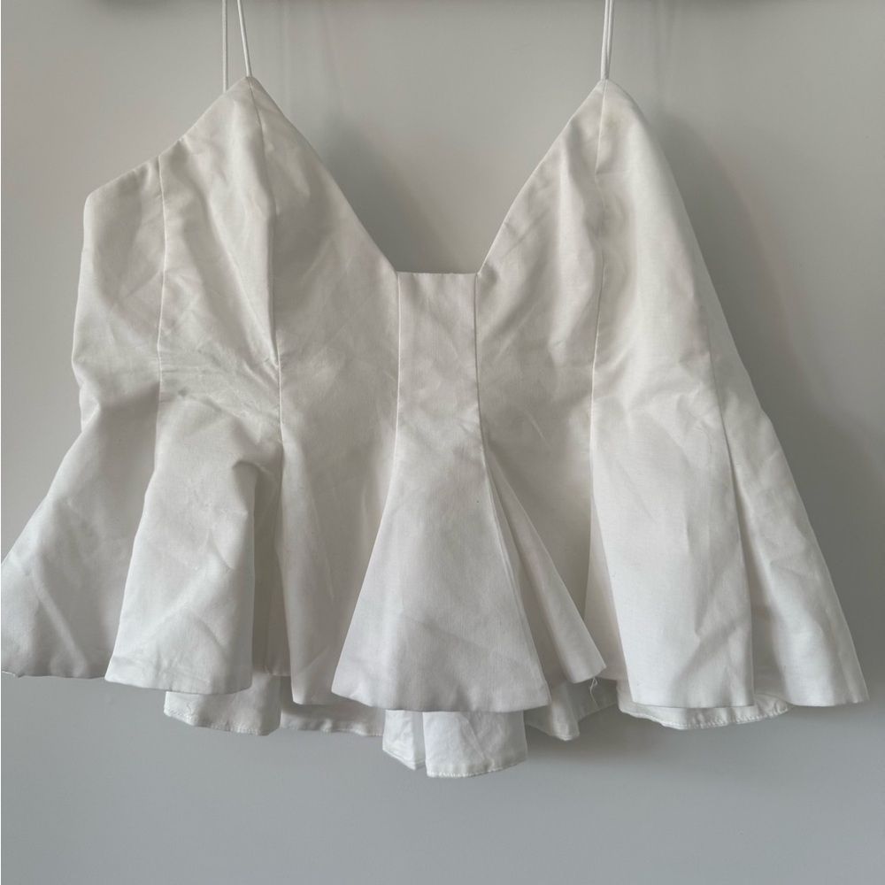 Zara White Peplum Cropped Tank Top - Picture 3 of 5